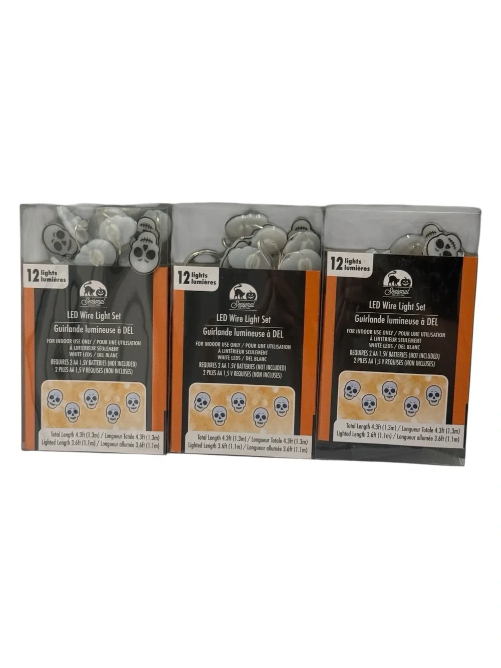 Seasonal Collection Halloween LED White Skeleton Skull String Light Sets, 3 Pack